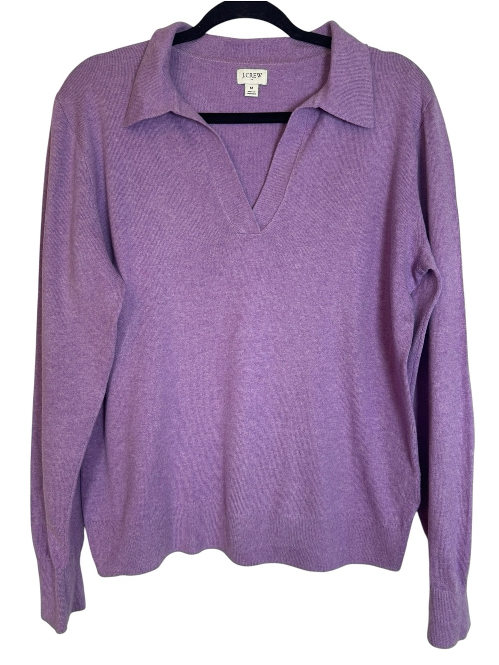 J. Crew Women’s Lavender Polo V-Neck Collared Medium 100% Cotton Sweater
